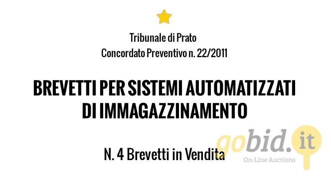 Brevetti per Sistemi Automatizzati - Conc. Prev. 22/2011 - Trib. di Prato - Vendita n.10